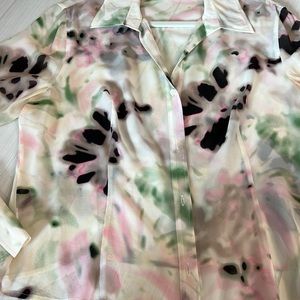 Feraud Couture silk blouse in cream/brown/green/pink, long sleeve, immaculate!!